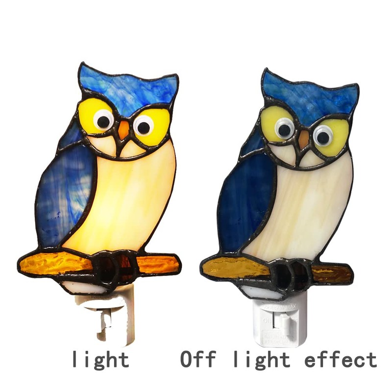 HUIMIEJU Colored Glass Owl Night Light, Children's Room Animal Night