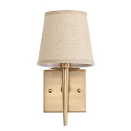 EFINEHOME Set of 2 Mid-Century Modern Wall Sconce with Fabric Shade| 1-Light Antique Gold Indoor Wall Lamp Fixture| Hallway Bathroom Vanity Light Sconces Mirror Cabinet Stairway Wall Lights (Linen)