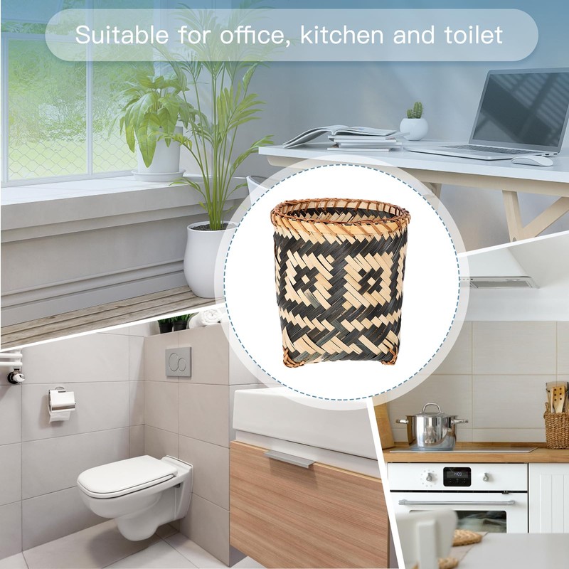 DOITOOL Wicker Waste Paper Bin Rubbish Basket Rustic Woven Trash