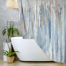 JAWO Abstract Shower Curtain,Modern Aesthetic Abstract Stripe Shower Curtain Set for Bathtub Bathroom, Gray Blue Brown Contemporary Abstract Painting Fabric Shower Curtains,Navy Blue