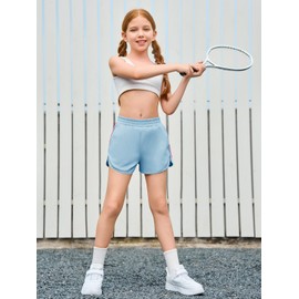 Haloumoning Girls Casual Shorts Kids Summer Elastic Waist Dophin Shorts with Rainbow Side Stripe 5-14Y