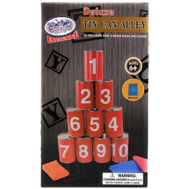 Matty's Toy Stop Deluxe Tin Can Alley Bean Bag Toss Carnival Game with Bonus Storage Bag - Includes 10 Tin Cans, 3 Bean Bags & Storage Bag