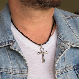 Leather Necklace for Men Women with Solid 925 Sterling Silver Lobster Clasp 3mm Black Leather Necklace Cord 30 Inches