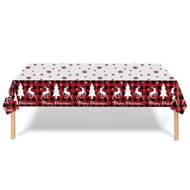 Christmas Table Cloth,Red Tablecloths Rectangular Large,Xmas Decorations,Merry Christmas,Tables Protectors Cover Cloths Decor,PVC Plastic Foldable,Waterproof Wipe Clean,Disposable Kitchen(137x274cm)