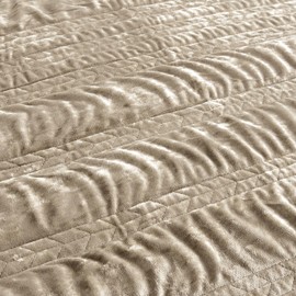 Fredsure Distressed Velvet Quilt Set, 3 Pieces Khaki King, Distressed Velvet Face and Brushed Microfiber Reverse with Horizontal Stripe Quilting and Crinkle Effect