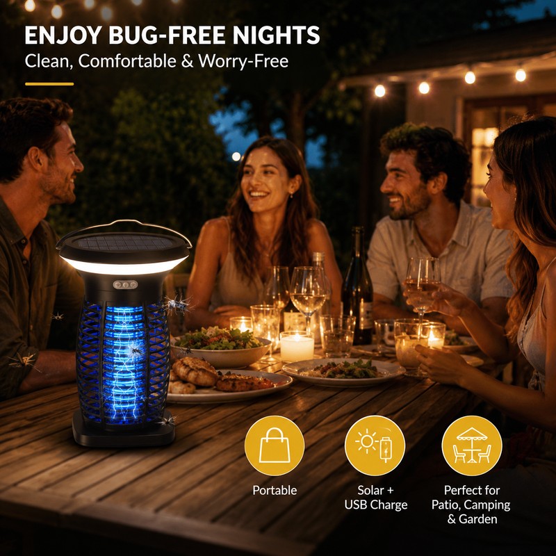 Solar Bug Zapper Outdoor for Mosquito Control – Rechargeable 3-in-1