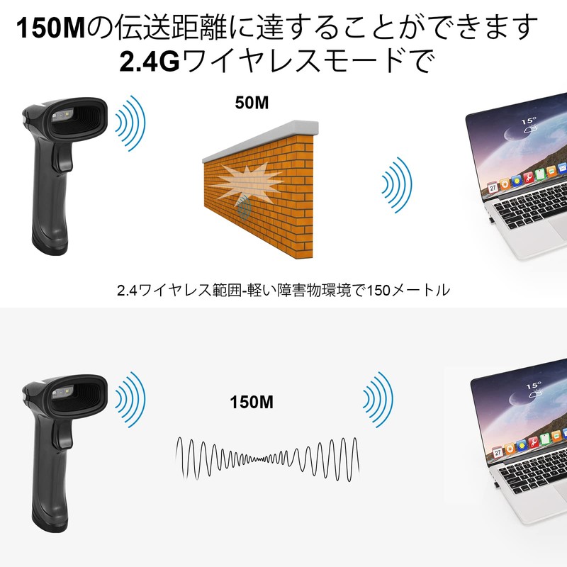 JRHC Bluetooth 1D 2D QR Barcode Reader, 3 in 1