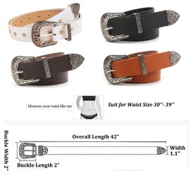 Y2KFASHN Leather Western Belts For Women，Ladies Cowgirl Belts Country Belts With Buckle Cowboy Vintage Belts, Beige, 30’ to 39’’