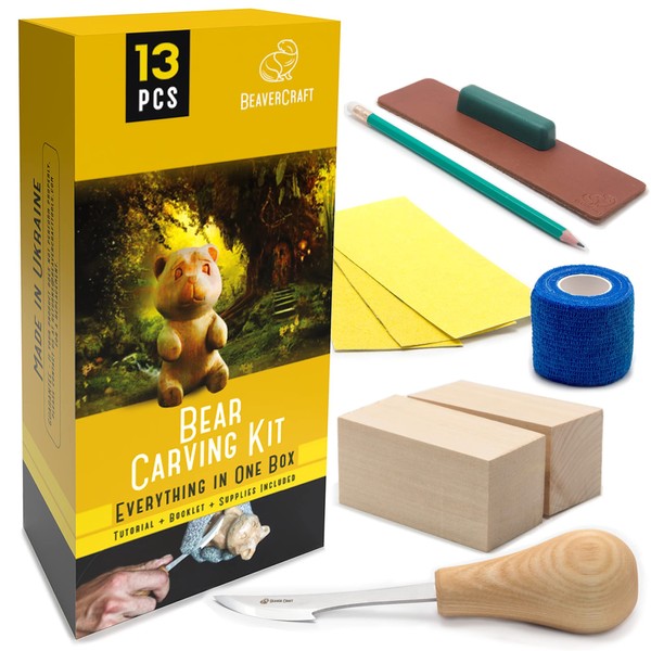 BeaverCraft Kit de sculpture sur bois pour débutants DIY05 Kit de taille de bois pour débutants Kit de sculpture d'ours – Kit de sculpture sur bois pour enfants