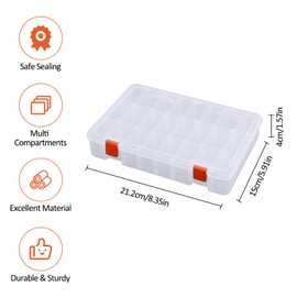 Nhemeylp Snack Box with 24 Removable Grid Compartment, Plastic Snackle Box Snack Boxes for Kids Travel Adjustable Storage Boxes for Jewelry Cosmetics Craft Tackle Pills Beads Bolts and Nuts