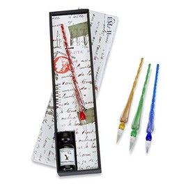 Murano Glass Calligraphy Dip Pen & Ink Set Shimmering Colors (Gold)