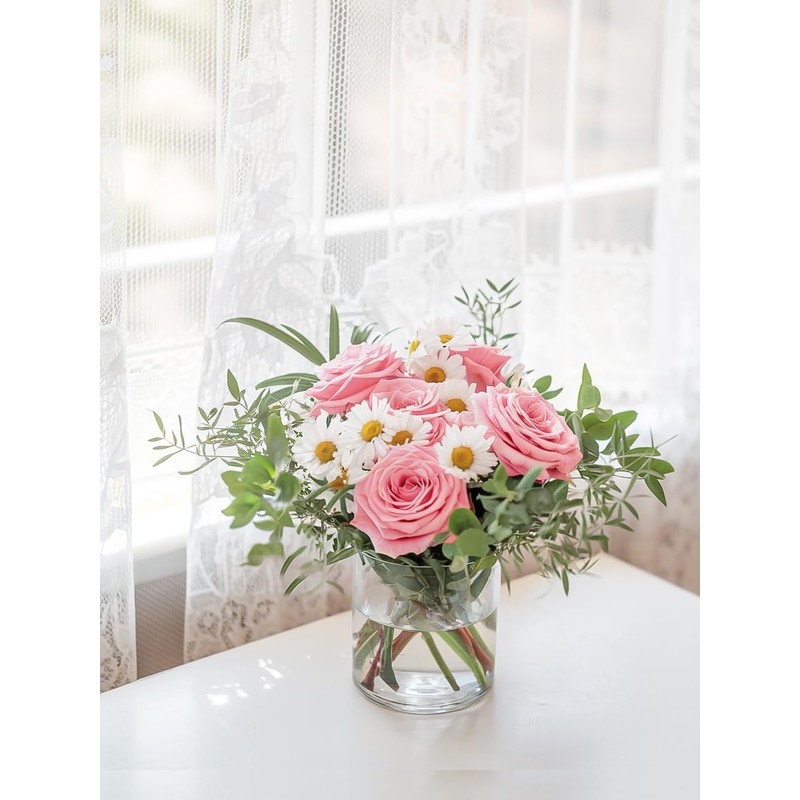 UPBUD 4 Inch Small Glass Cylinder Vases for Centerpieces |