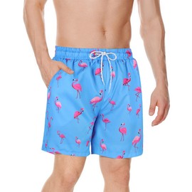 American Trends - Traje de baño para hombre, con forro de compresión, pantalones cortos de baño para exteriores, Flamingo Sky Blue, X-Large