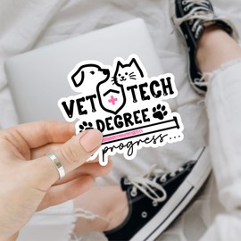 3 Pcs Vet Tech Degree in Progress Vet Med Sticker, Veterinary Technician Stickers, Med Tech Gifts, Vet Tech Week Decorations - Vinyl Sticker 3x3'' for Water Bottles Laptop Car Hard Hat