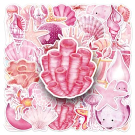 50pcs Sea Animal Stickers for Girl, Cute Waterproof Vinyl Decal for Kids Teen Adult Student Water Bottle Laptop Phone Scrapbook Skateboard Luggage Notebook Guitar (Pink Ocean)