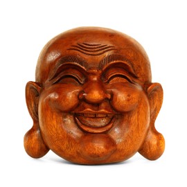 G6 Collection Wooden Wall Mask Laughing Smiling Happy Buddha Head Statue Hand Carved Stand Alone Sculpture Handmade Figurine Home Decor Handcrafted Art Wall Hanging Happy Buddha Mask