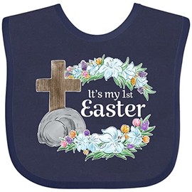 inktastic It's My 1st Easter with Cross and Flowers Baby Bib Navy Blue 3a451