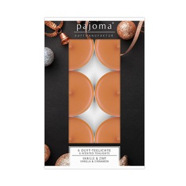 pajoma® Tea Lights Pack of 6, Vanilla & Cinnamon, Scented Tea Lights in Aluminium Case, Burning Time approximately 4 hours – height 1.5 cm, diameter 3.5 cm, premium quality, decoration, catering,