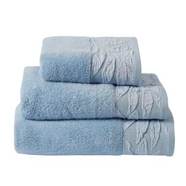 Dreams & Drapes - Blue Leaf Hand Towel (50 x 90cm) - 100% Cotton - Soft Touch & Fluffy - Vintage Towel in Blue - Blue Leaves Towel - Blue Hand Towel/Small Towel/Head Towel - Blue Bathroom Accessory
