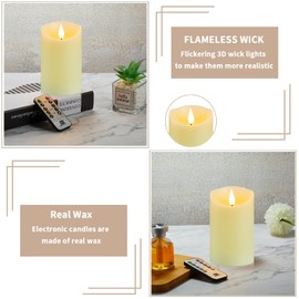 Guluto Rechargeable Candles, 3" x 6", Set of 2, Flameless Candles with Remote and Timer, led Pillar Candles Real Wax 3D Wick, led Ivory Candles for Home, Wedding, Birthday