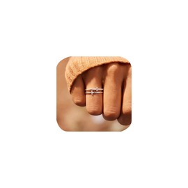 Double Cross Ring 18k Gold Plated 925 Sterling Silver Cubic Zirconia Simple Plain Stackable Statement Promise Rings Inspiration Christian Ring Faith Hope Love Cross Religious Ring Gift (Silver 10#)