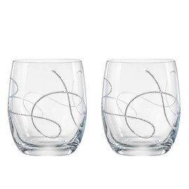 Glass Tumbler, with String Design, Crystal, Double Old Fashioned Tumblers, Set of 2 Glasses, by Barski, Made in Europe, Each DOF is 14oz.