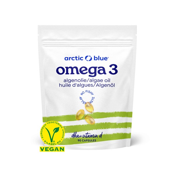 Arctic Blue Vegan Omega 3 Algae Oil with Vitamin D3 - High Dose with DHA - From Sustainable, Controlled Cultivation and Free from Harmful Substances - 90 Capsules