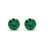 Simulated Green Emerald Round Shape Stud Earrings In 14K Yellow