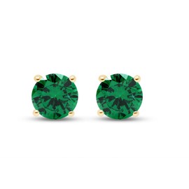Simulated Green Emerald Round Shape Stud Earrings In 14K Yellow Gold Over Sterling Silver (2 Ct)