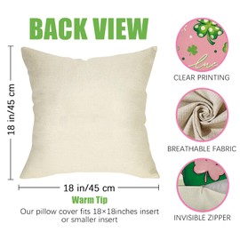 Fahrendom St Patricks Day Dessert Decorative Throw Pillow Covers 18 x 18 Set of 4, Cupcake Coffee Donut Lucky and Blessed Pink Outdoor Pillowcase, Spring Irish Shamrock Clover Cushion Case Home Decor