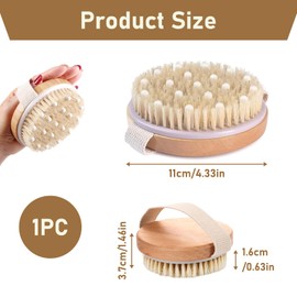 Body Brush, Dry Brush, Massage Brush with Natural Bristles to Promote Lymphatic Function and Reduce Cellulite, Exfoliating Body Brush, Dry Massage for Firmer Skin, 2 in 1 Exfoliating Brush