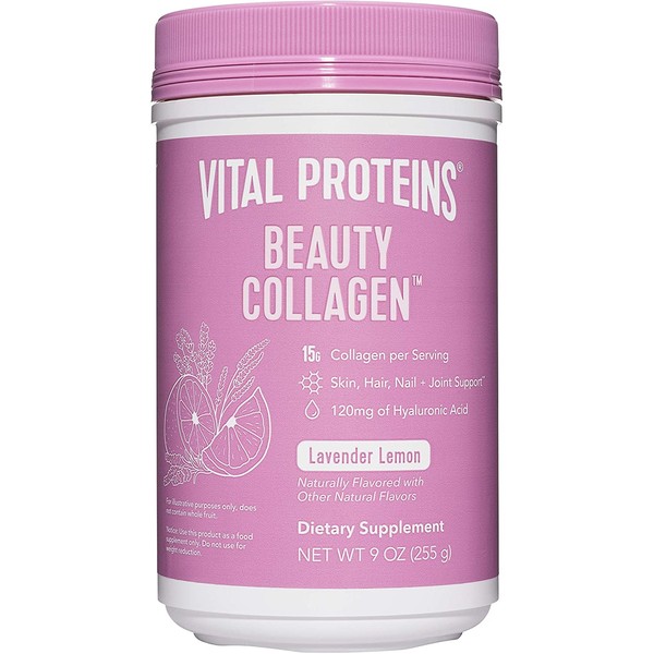 Vital Proteins Beauty Collagen Peptides Powder Supplement for Women, 120mg of Hyaluronic Acid, 15g of Collagen Per Serving, Enhances Skin Elasticity and Hydration, Lavender Lemon, 9oz Canister
