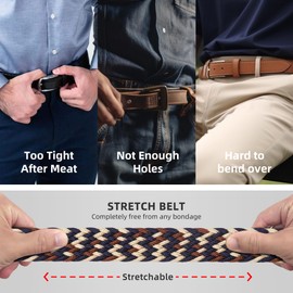 Zitahli Stretch Belt Men- Mens Woven Braided Web Belt 1 3/8 for Golf Casual Hunting Pants Shirts Jeans 42"-48"