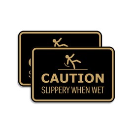 Signs ByLITA Classic Framed Caution: Slippery When Wet Door or Wall Sign Easy Installation | Health And Safety | Building And Warning Sign (Black Gold) - Medium 2 Pack