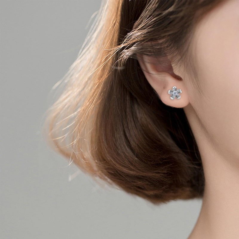 MASOP Stud Earrings Flower Zirconia White Earrings Stud with AAA