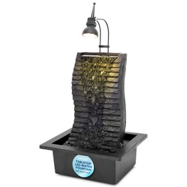 SereneLife Electric Tabletop Water Fountain Decoration-Slate Desktop Indoor Outdoor Portable Decorative Zen Waterfall Kit Illuminated W/Led Spotlight,Includes Submersible Pump & 12V Adapter