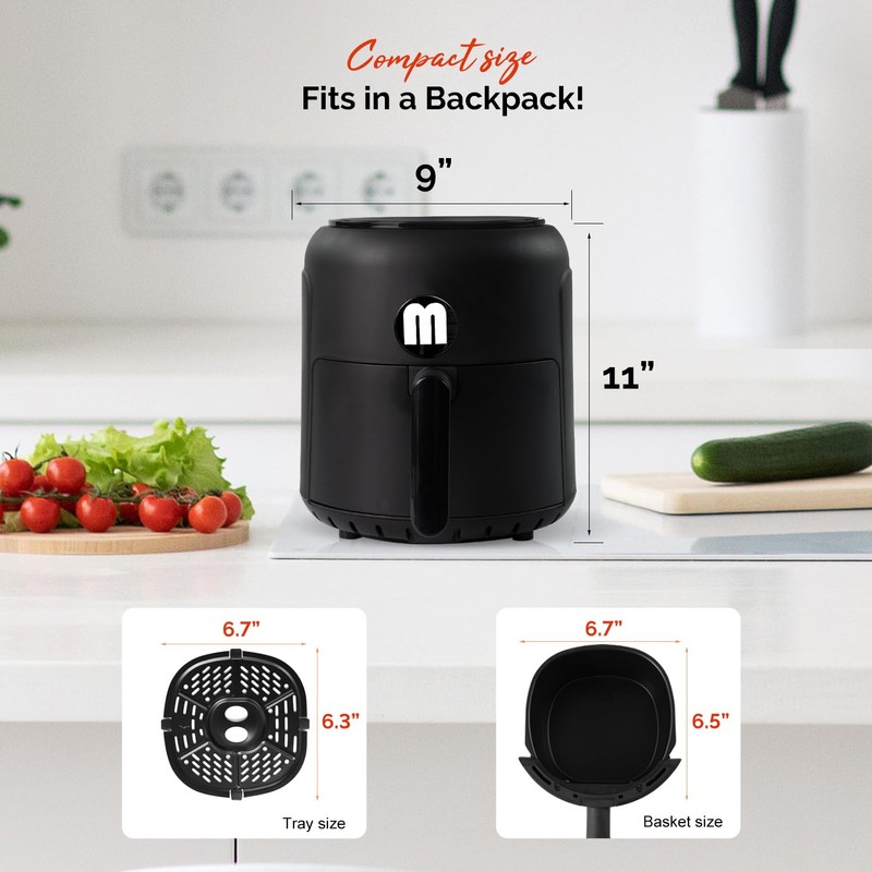 MIRASTON 2.8QT Digital Air Fryer, Space-Saving Mini Personal Air Fryers,
