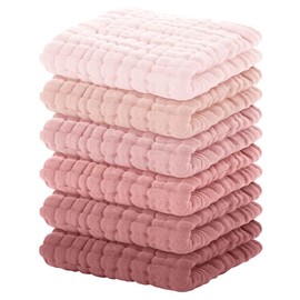 Yoofoss Muslin Washcloths 100% Cotton Face Towels 6 Packs Wash Cloths set 12x12in Soft and Absorbent:_Gradient Pink_6