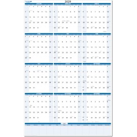 2029 Sky Blue Wet & Dry-Erasable Vertical Wall Calendar 48h x32w with next year planning area