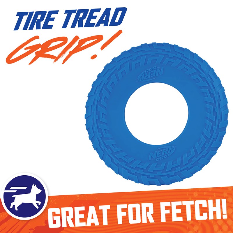Nerf Dog Rubber Tire Flyer Dog Toy, Flying Disc, Lightweight,