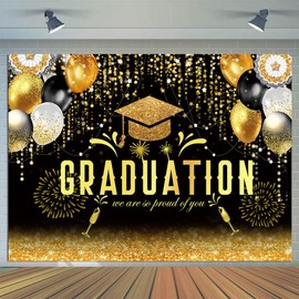CYLYH 7x5ft 2023 Class Graduation Photography Backdrop Black Gold Glitter Bokeh Graduation Party Background 2023 Congrats Grad Prom Party Decoration Banner D574