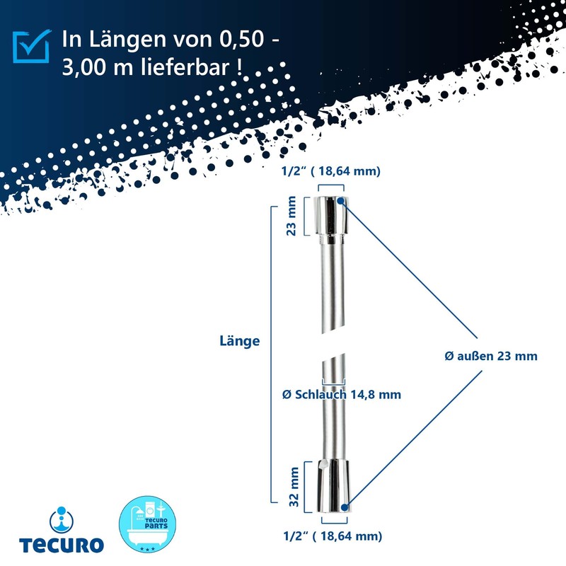tecuro Premium Shower Hose 2.00 m Twist-Proof Silver Smooth KTW/DVGW