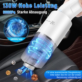 Yeegnar Handstaubsauger, 9000Pa 130W Staubsauger Tragbarer Staubsauger 11.1V Autostaubsauger 6000mAh USB Wiederaufladbarer Handstaubsauger Dust Buster Kabellos für Tierhaare, Haus,Auto,Sofa Weiß