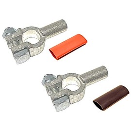 1/0 Gauge 1 Pair Positive and Negative (+/-) Pure Copper Top Post Battery Cable Ends Terminal Connectors + Dual Wall Adhesive Heat Shrink Tubing - by WindyNation