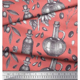 Soimoi Orange Rayon Fabric Sunflower & Jar Vintage Print Sewing Fabric BTY 42 Inch Wide