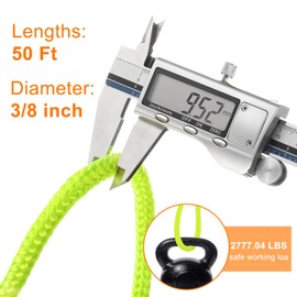 sourcing map Solid Braid Nylon Rope 3/8 Inch 50 Ft Multipurpose Polypropylene Utility Rope Cord Line for Camping Flag Pole Climb Knot, Yellow