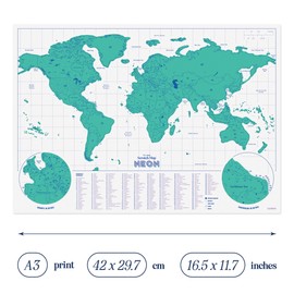 Luckies Scratch Map Neon | Travel Map & Scratch Off World Map | Scratch Map | World Map Scratch Off Map | Travel Map To Scratch Off Travels | World Map Scratch Off | Ideal Travel Gifts | Green