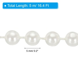 PATIKIL 2 Pcs 5mm Faux Pearl Beads Garland, 16.4 Ft Pearl String Chain Pearl Roll for Craft Wedding Party Home Decorative Jewelry Making Christmas Tree, White