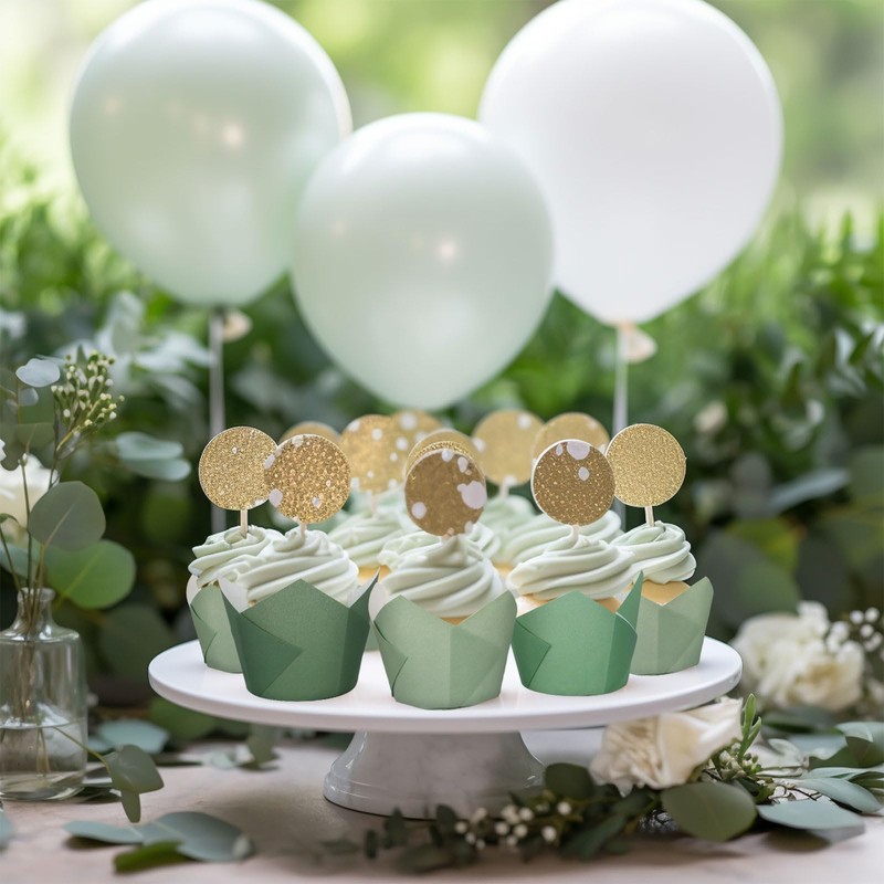 Whaline 180Pcs Gradient Green Tulip Cupcake Liners Sage Green Tulip