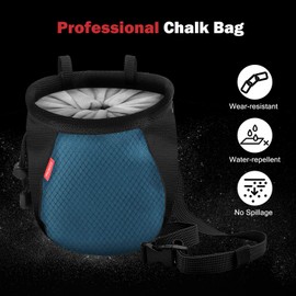 MoKo Rock Climbing Chalk Bag, Bouldering Chalk Bag Bucket with Adjustable Belt & Carabiner Drawstring Climbing Chalk Bag for Rock Climbing Weight Lifting Gymnastics Crossfit - Black & Royal Blue